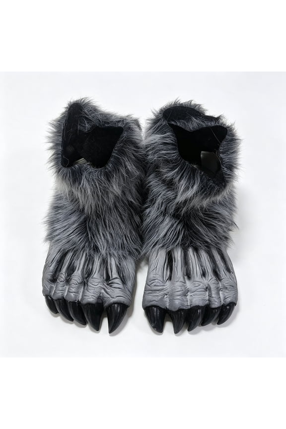 Halloween Werewolf Shoes Prop,Plush Faux Fur Wolf Costume Feet Accessories for Carnival Masquerade-Standard