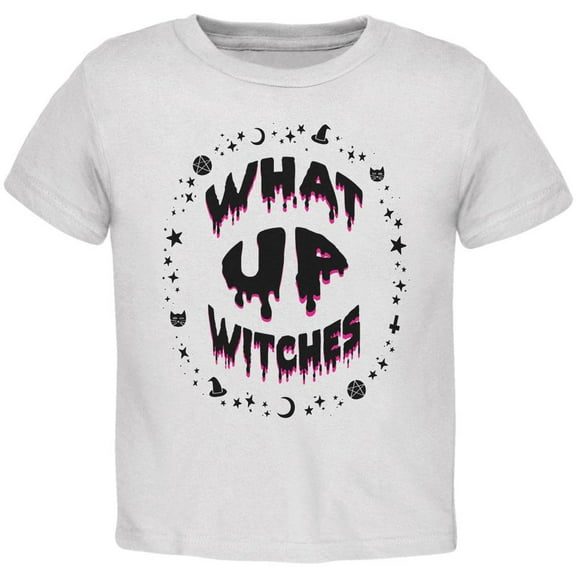 Halloween What Up Witches Witchy Elements Black Text Toddler T Shirt White 4T