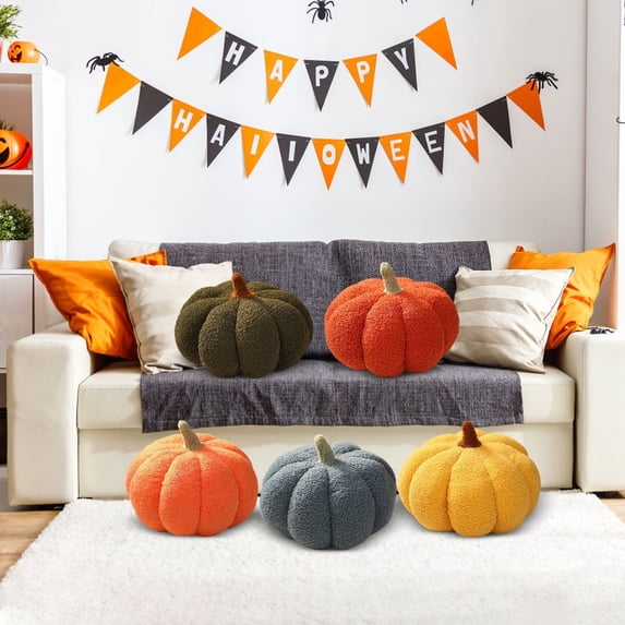 Halloween Whimsical Pumpkin Plush Figure Soft Decorative Stuffed Animal for Festive Party Atmosphere and Seasonal Room Accent, 14 Inch