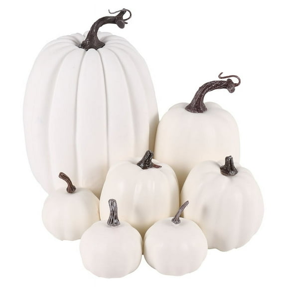 Halloween White Artificial Pumpkin Decoration Foam Desktop Core Thanksgiving 7 Pieces
