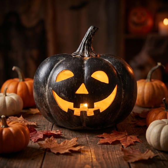 Halloween White Carved Jack O Lantern with Warm LED Glow Vintage Textured Resin Pumpkin Decor With Smiling Face Fall Porch Yard Outdoor Indoor Decorations