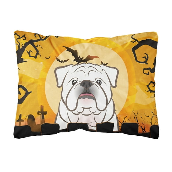 Halloween White English Bulldog Fabric Decorative Pillow
