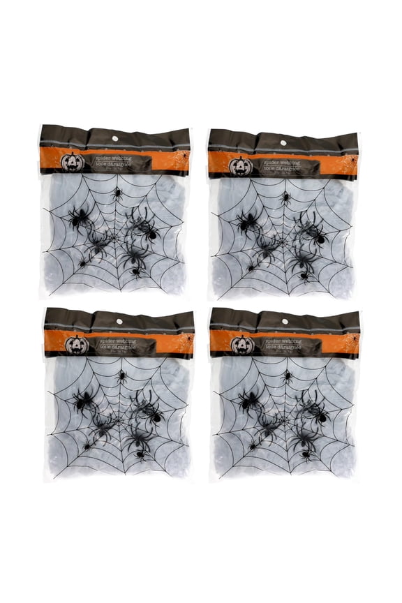 Halloween White Faux Spider Webs with Plastic Spiders Decor Decorations Stretchy Large with Spiders Outdoor Indoor Webbing