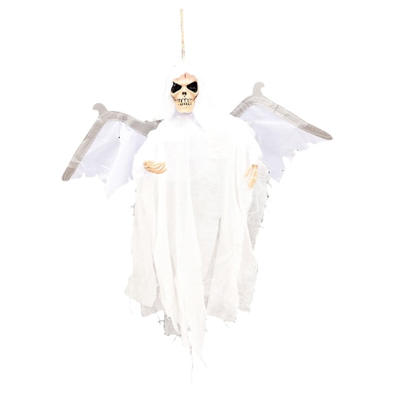Halloween White Flying Skeleton, Light Up Voice Activated Plastic Flapping Wing Hanging Decoration, Halloween Skeleton for Walls, Ceilings, Trees & Entryways