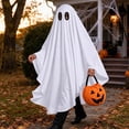 thumbnail image 1 of Halloween White Ghost Cloak Costume with Pumpkin Bag, 31.5in Spooky Cape Set for Costume Party, Masquerade, Photo Booth, Holiday Event and Themed Dress-up, and Party Photo Fun, 1 of 8