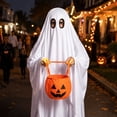 thumbnail image 1 of Halloween White Ghost Cloak Costume with Pumpkin Bag, 57.5in Spooky Cape Set for Costume Party, Masquerade, Photo Booth, Holiday Event and Themed Dress-up, and Party Photo Fun, 1 of 8