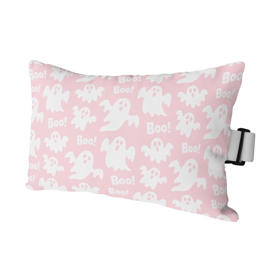Halloween White Ghost on Pink Outdoor Pillow for Chaise Lounge Chair,Horror Boo Text Waterproof Headrest Lumbar Pillows with Insert&Elastic Strap for Patio Pool Garden Chairs Decor,1 Pack
