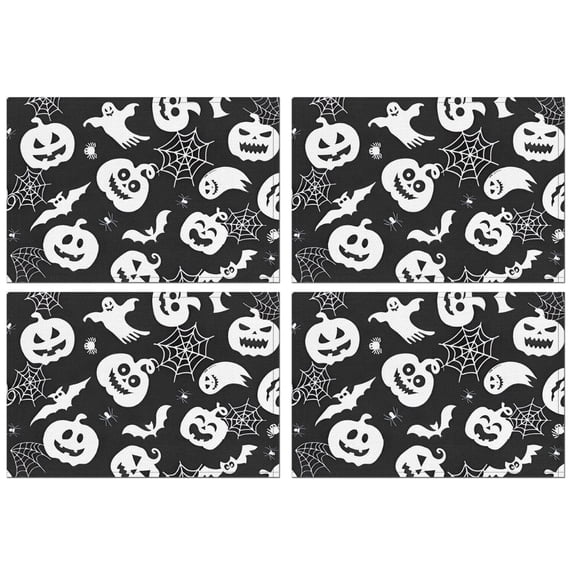 Halloween White Ghosts Pumpkins and Spider Webs Summer Placemats Table Placemats Set Of 4-Linen Kitchen Washable Placemats Table Mats 11.8"x17.7" Non-Slip Heat Resistant