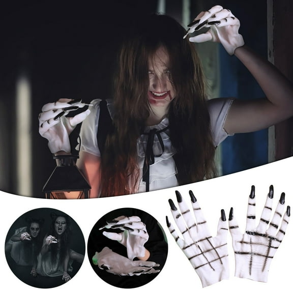 Halloween White Gloves for Masquerade Party, Horror Costume Props, Unisex Adult Size for Various Occasions