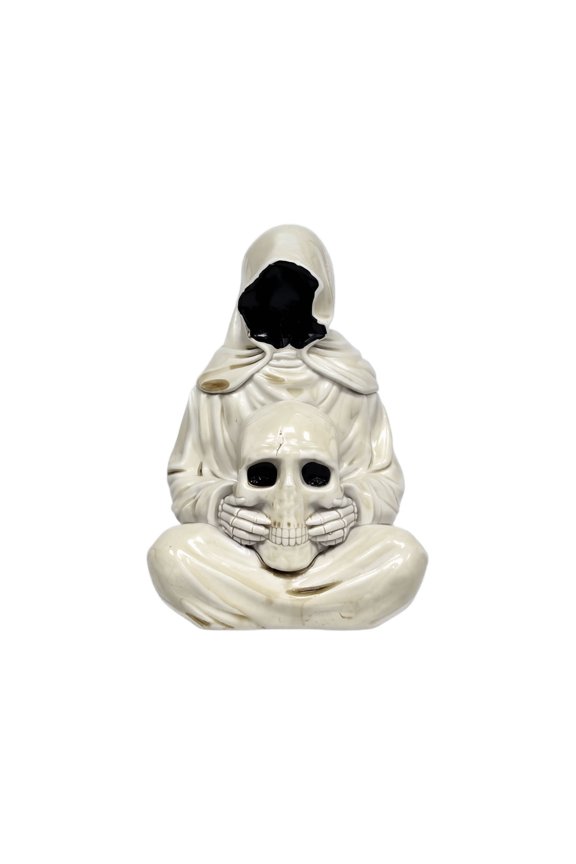 Halloween White Goth Wizard Crystal Ball Stand Sphere Display, Natural Healing Feng Shui Glass Orb Holder Base Statue Decoration