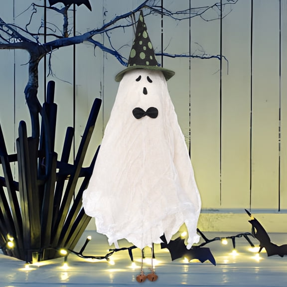 Halloween White Hanging Ghost,Small Hanging Ghost with White Creep Cloth,Halloween Witch Hanging Decoration Pendant,Halloween Ghost Festival Witch Wind Chime Pendant Decoration for Home Outdoor
