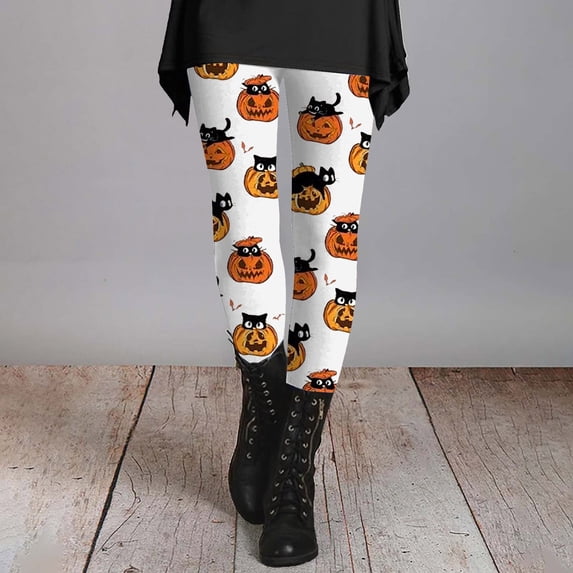 Halloween White High Waisted Leggings Women with Pockets Milk Silk Grinding Waisted Legging, Workout, Yoga, Running, Athletic, Active, Maximum Compression, Flattering S