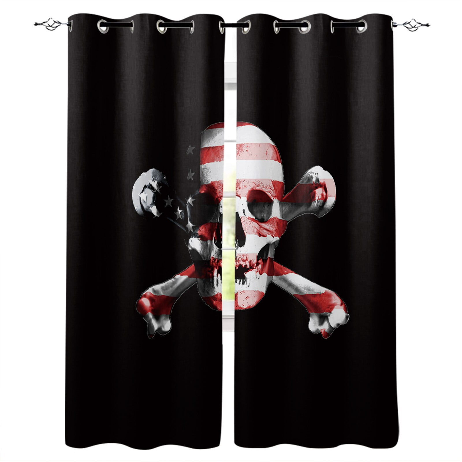 Halloween White Skull Window Treatments Curtains Valance Window