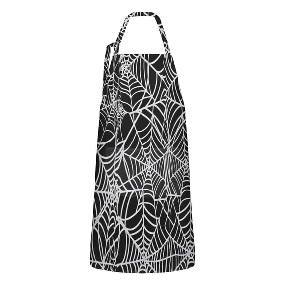 Halloween White Spider Web Apron-Garden Aprons for Women with Pockets-Cotton Linen Waterproof Kitchen Cooking Gardening Aprons Adjustable for Kitchen,Cooking,BBQ and Salon 32"x27"