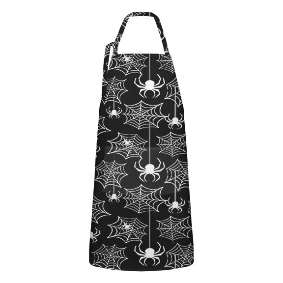Halloween White Spider Webs and Spiders Apron-Garden Aprons for Women with Pockets-Cotton Linen Waterproof Kitchen Cooking Gardening Aprons Adjustable for Kitchen,Cooking,BBQ and Salon 32"x27"
