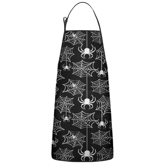 Halloween White Spider Webs and Spiders Pattern Apron-Garden Aprons for Women with Pockets-Cotton Linen Waterproof Kitchen Cooking Gardening Aprons Adjustable for Kitchen,Cooking,BBQ and Salon 33"x27"