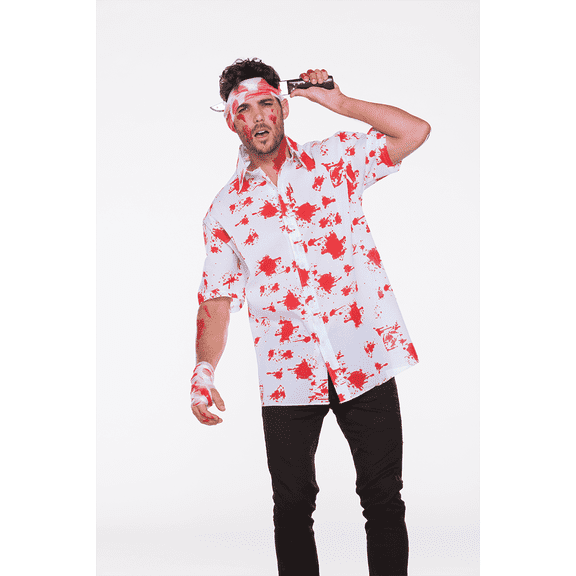 Halloween Wholesalers Zombie Men's Fancy Dress Costume Shirt M/L Red, and White
