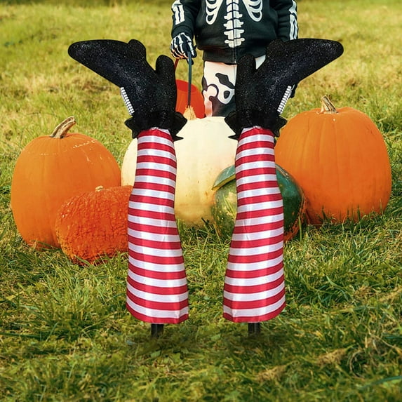 Halloween Wicked Witch Legs Yard Stake Outdoor Decorations, 18In Witches Leg Decor, Fearless of Wind and Rain Realistic Witch Legs Decor Halloween Lawn Patio Indoor Outdoor Home Decorations (Pink)