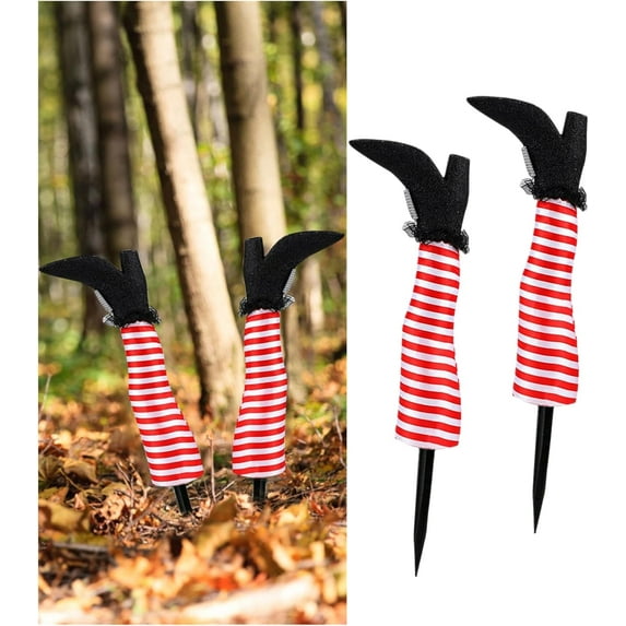 Halloween Wicked Witch Legs Yard Stakes, Halloween Upside Down Witch Legs Garden Stakes Outdoor Decoration, Prosthetic Witch Leg for Spooky Party, Lawn, Garden (2pcs)