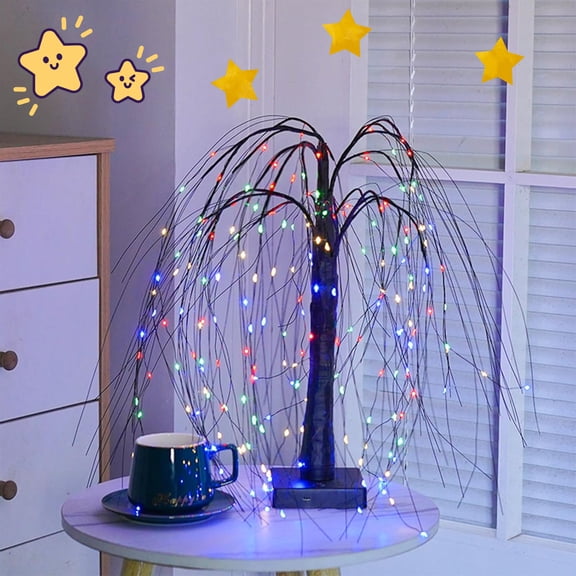 Halloween Willow Tree Lights, Black Halloween Tree with Lights, LED Artificial Willow Night Lightss, USB & Battery Operated for Home Garden Party Holiday Wedding (Black,Colorful Lights)