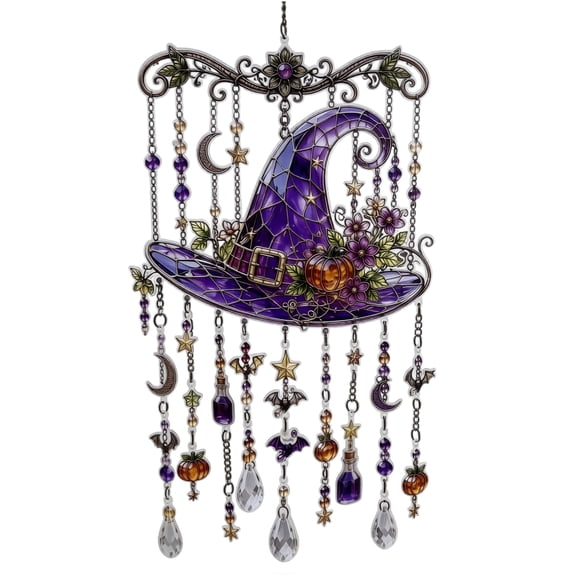 Halloween Wind Chimes, Witch Hat Sun Catcher | Halloween Decoration, 2D Acrylic Wind Chimes, Hanging Garden Ornament For Party Backyard Patio Tree Balcony Porch