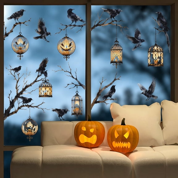 Halloween Window Bird Decals - Gothic Crow Stickers for Glass, Spooky Flying Raven Silhouettes, Window Clings for Party, Haunted House & Holiday Decorations