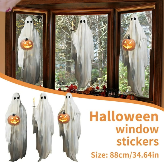 Halloween Window Clings - 3PCS Reusable Ghost Stickers for Windows,Walls,Glass,Mirrors | Spooky PVC Decals,Indoor Outdoor Party Decor