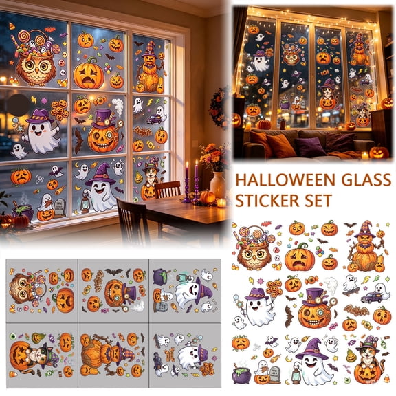 Halloween Window Clings 6 Sheets Cute Ghost Pumpkin Decals, Removable Glass Stickers for Kids Home Party Decor, 7.87x11.81 in
