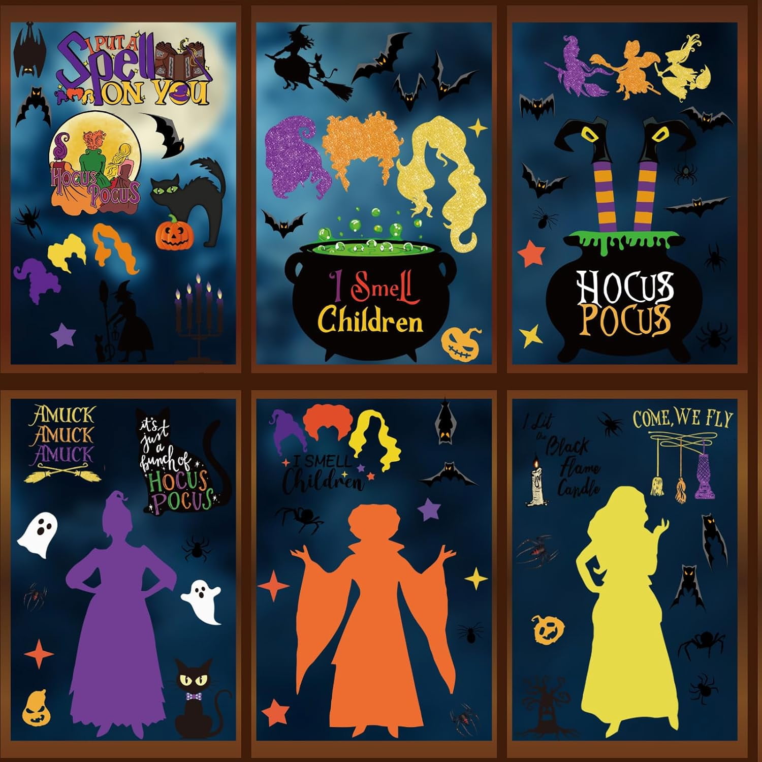 Halloween Window Clings, 9 Sheets Hocus Pocus Window Clings Witch Bat ...