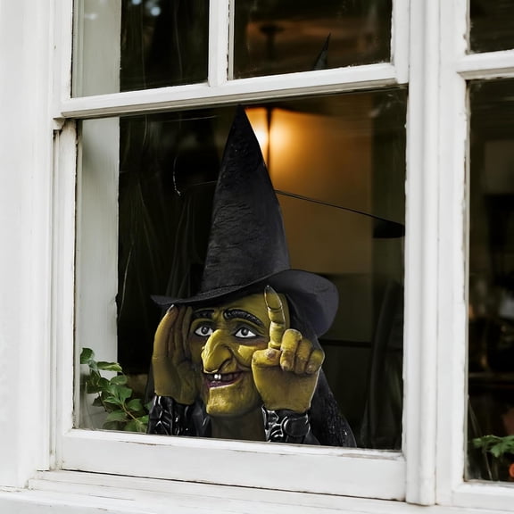 Halloween Window Clings Decorations 16 Inches Tapping Witch Window Clings Halloween Scary Stickers Prank Novelty Gag Gift for Glass Indoor Holiday Decor Home
