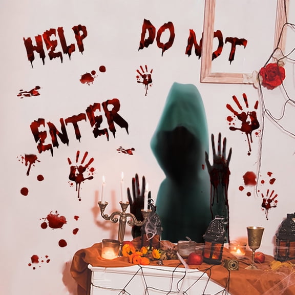 Halloween Window Clings Decorations,Bloody Handprint Footprint Halloween Wall Decal Floor Clings, Scary Halloween Decoration Window Stickers