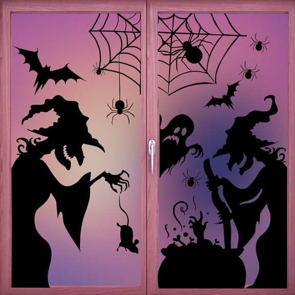 Halloween Window Clings Decorations Halloween Window Silhouette Decorations Scary Witch Silhouette Halloween Stickers for Window, 15.4" x 13"