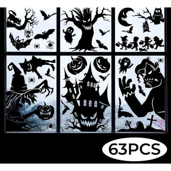 Halloween Window Clings Decorations Window Stickers Scary Silhouette Window Decal for Halloween Party Supplies 62PCS