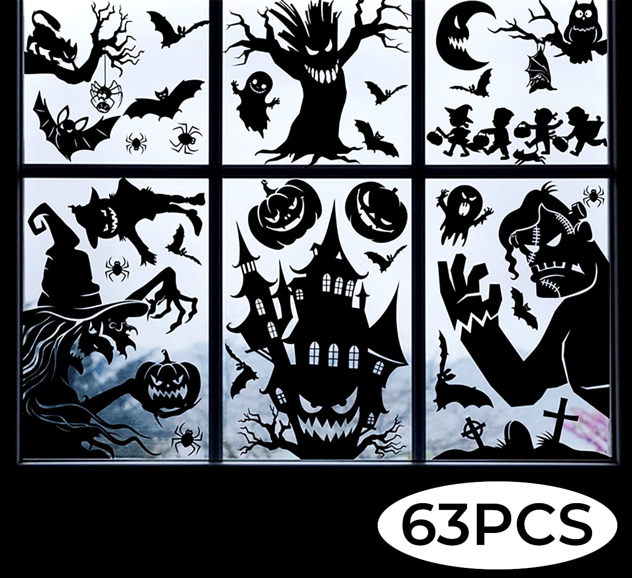 Halloween Window Clings Decorations Window Stickers Scary Silhouette