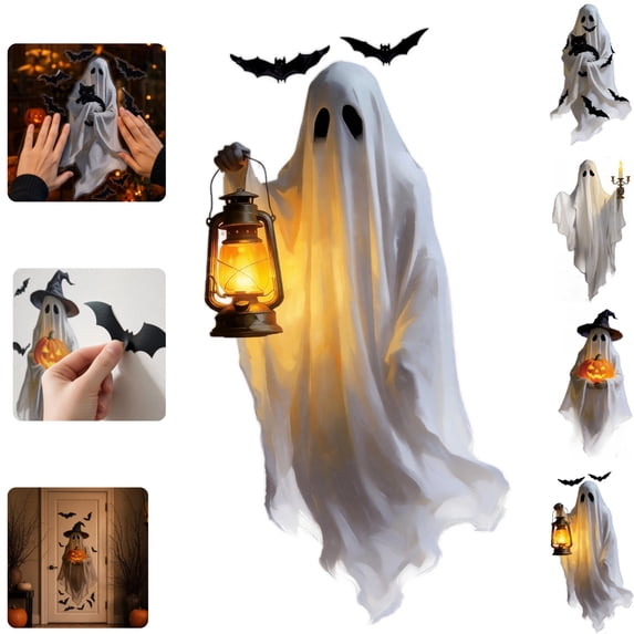 Halloween Window Clings Giant Lantern Ghost Decorations Ghost Decal For Mirror Halloween Window Stickers Indoor Halloween Ghost Decor,C