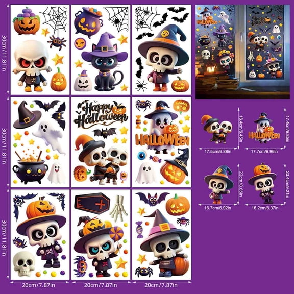 Halloween Window Clings, Halloween Window Stickers, Scary Black Pumpkin Ghosts Witch Door Glass Mirror Windows Stickers Decorations, Windows Clings Decorations for Party