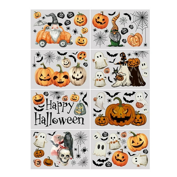 Halloween Window Clings Set Ghostly Pumpkins Bat Decal Holiday Party Decors