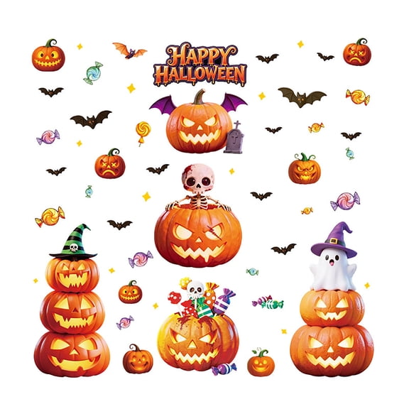 Halloween Window Clings Set for Glass Doors and Windows Reusable Static Stick Decals with Pumpkins Bats Ghost and Candy