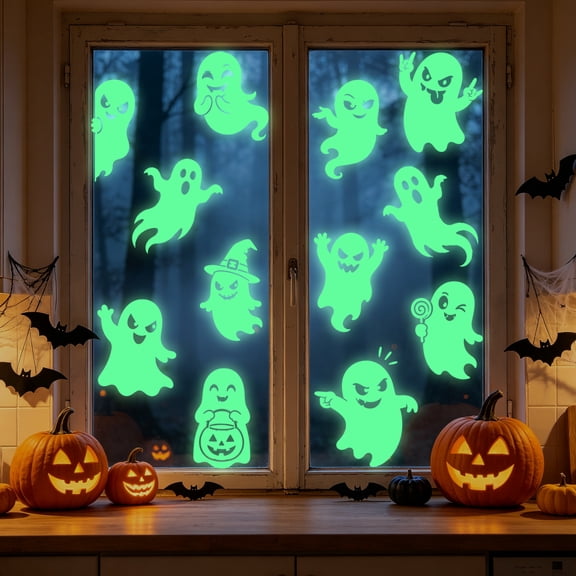 Halloween Window Clings Stickers,Spooky Glow in The Dark Ghost Wall Decals Window Stickers for Home School Office Glass Indoor Outdoor,DIY Halloween Boo Ghost Wall Decals