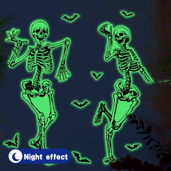 Halloween Window Clings Stickers,Spooky Glow in The Dark Large Skeletons Wall Decals Window Stickers for Home School Office Glass Indoor Outdoor,DIY Halloween Skeletons Wall Decals