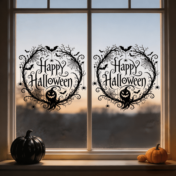 Halloween Window Clings, Vintage Pumpkin Spider Bat Static Stickers, Removable PVC Halloween WindowGlass Door Mirror Party Decorations, 1 Sheet 11.81in