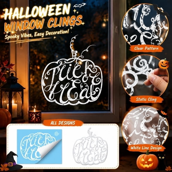 Halloween Window Clings White Pumpkin Decals, Jack O Lantern Static Cling Stickers for Glass Window and Doors, Reusable Fall Party Decorations for Home, A