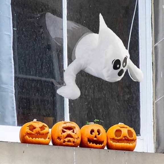 Halloween Window Crashing Ghost, 3D Optical Illusion Decal, Scary Flying Break Out Prop for Yard and Porch