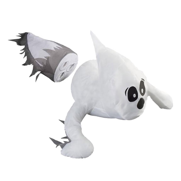 Halloween Window Crashing Ghost Decoration Cute Crying Face Design Two Piece PP Filled Flying Specter Prop For Indoor Outdoor Yard Garden(White-18x27x42.5cm)