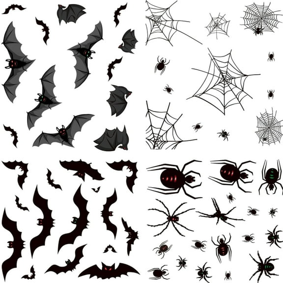 Halloween Window Decal,Window Stickers Decorations with Bat Spider, Double Sided Printed Decals,for Halloween Indoor Outdoor Glass Decorations.