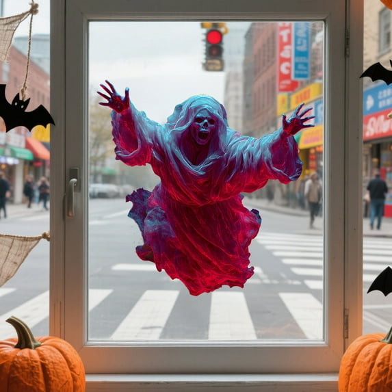 Halloween Window Decoration Halloween Window CoversSilhouette Spooky Ghost Curtain Poster for Home Indoor Outdoor Party Favors(Spooky Ghost)