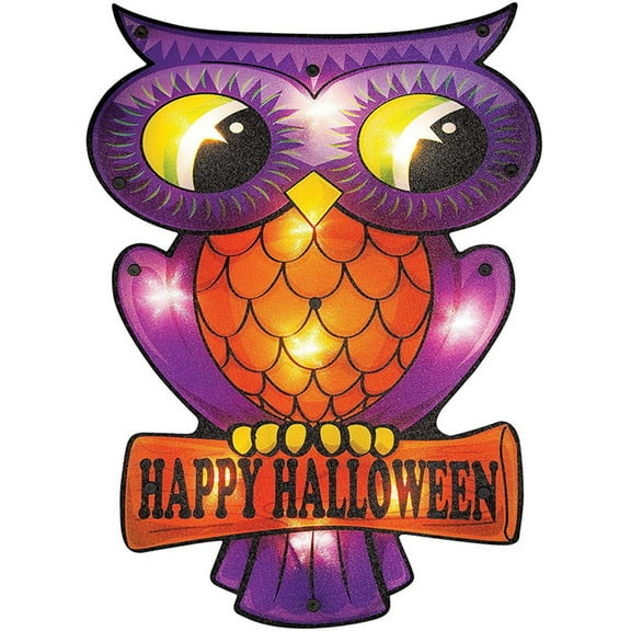 Halloween Window Decoration Lights, Pumpkin Lights, Vintage Lighted Window Silhouette with Orange Lights for Indoor Outdoor Wall Door Fireplace Holiday Theme Ornament