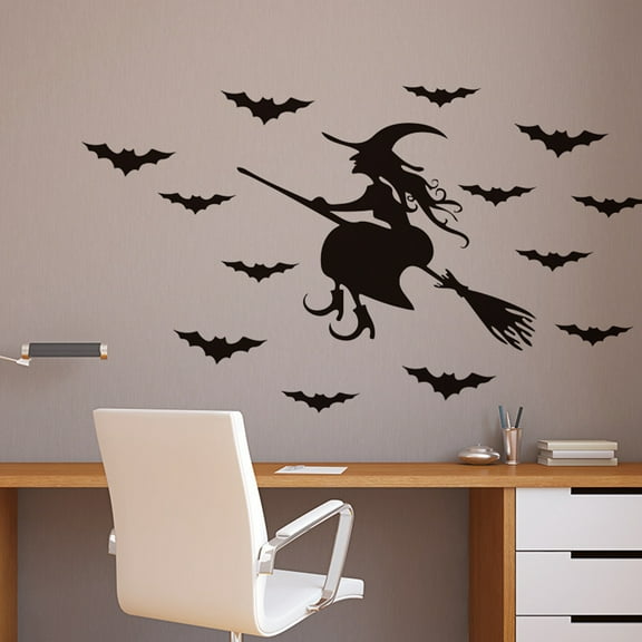 Halloween Window Decoration Stickers Witch Bats Design 3342Cm Reusable Sided Sticker for Living Room Party Decoration, Premium Moisture Resistant Material No Residue, Apply To