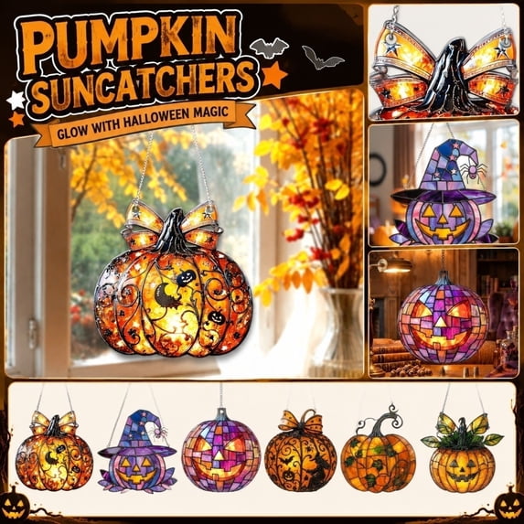 Halloween Window Decorations, Outdoor Halloween Decorations, Hanging Wall Decor, Fall and Halloween Decor, 2D Double-Sided Acrylic 8X8 Inch Jack O' Lantern Pumpkin Succulent Pot