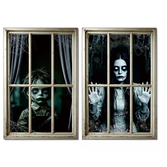Halloween Window Decorations, Spooky Halloween Ghost Decor, Haunted House Window Decals, 2 Pack 48X32 Inch Creepy Ghost Window Clings, Fabric Halloween Wall Art for Home Haunted